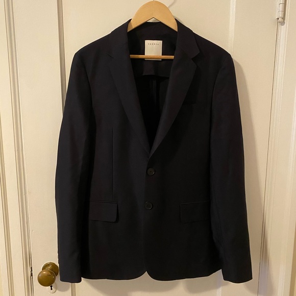 Mens SANDRO Classic Navy Wool Suit Jacket sz EU48 - Picture 10 of 16